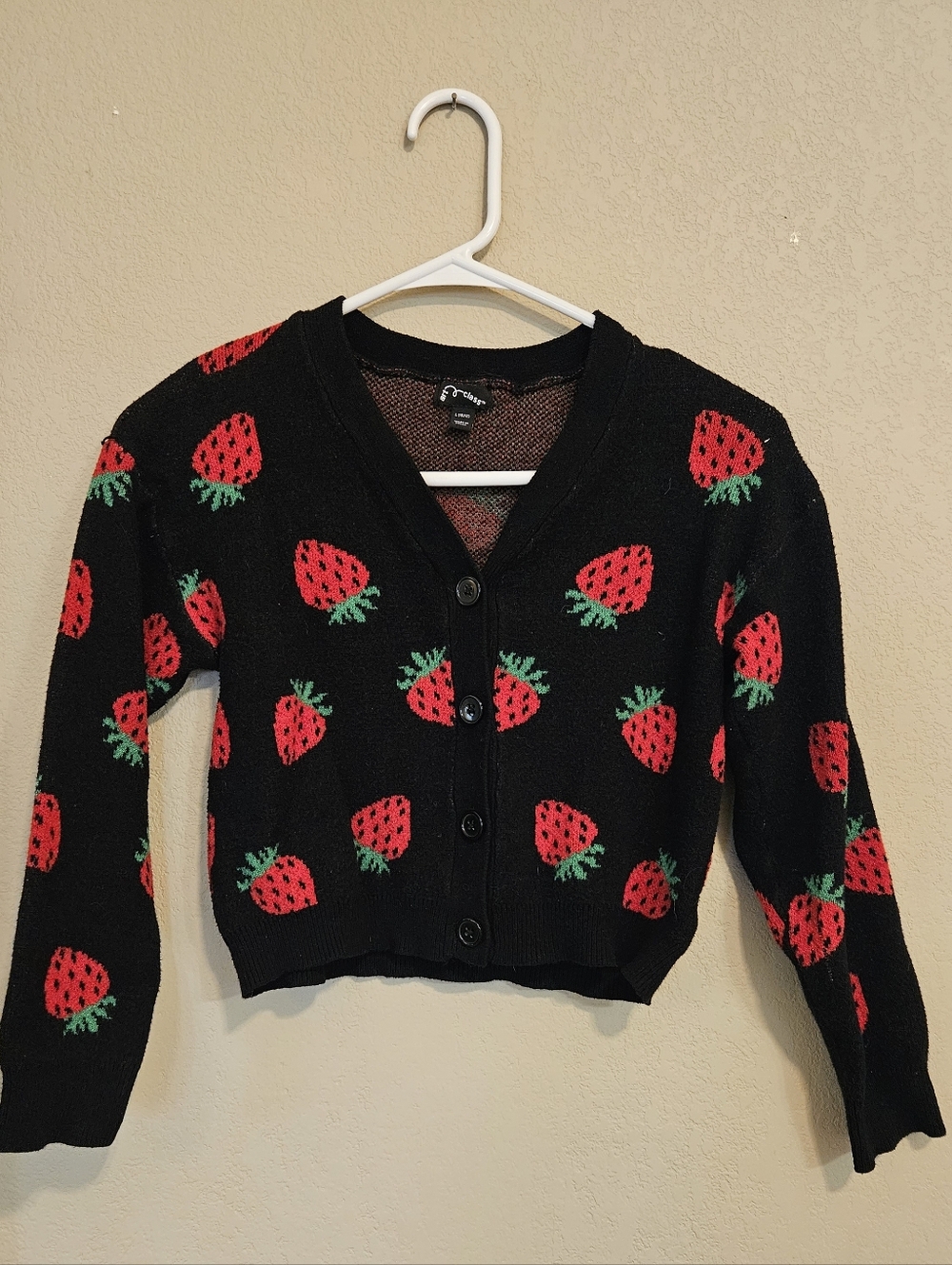 Strawberry Print Button-Up Cardigan